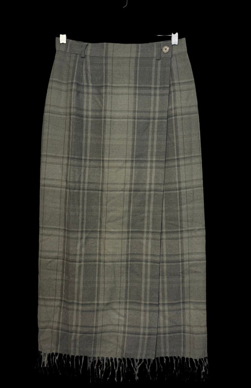 Lauren Ralph Lauren Vintage Wool Plaid Wrap Skirt Fringe Hem Long Sz. 6 - Picture 2 of 5